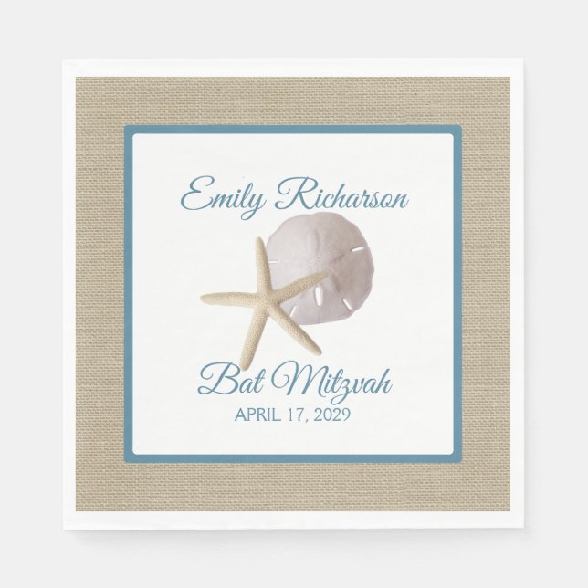 Sand Dollar and Starfish Beach with Name and Date Napkins (Front)