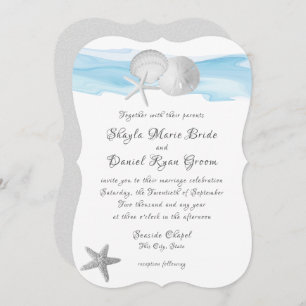 Sand Dollar and Starfish Blue Caribbean Beach Invitation