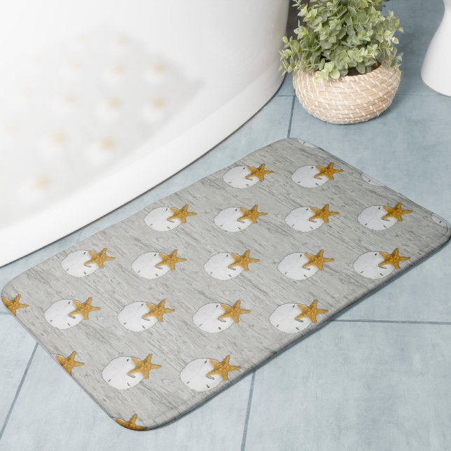 Sand Dollar and Starfish on Driftwood Background Bathroom Mat (Creator Uploaded)