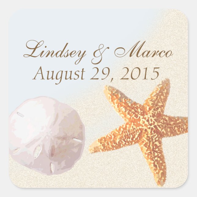 Sand Dollar and Starfish Shell Beach Square Sticker (Front)