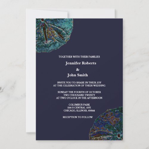 Sand Dollar Art Abstract Blue Beach Wedding Invitation