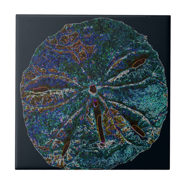 Sand Dollar Art Abstract Blue Pattern Gift Favor Ceramic Tile (Front)