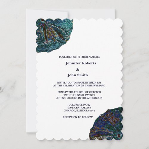 Sand Dollar Art Abstract Blue White Beach Wedding Invitation