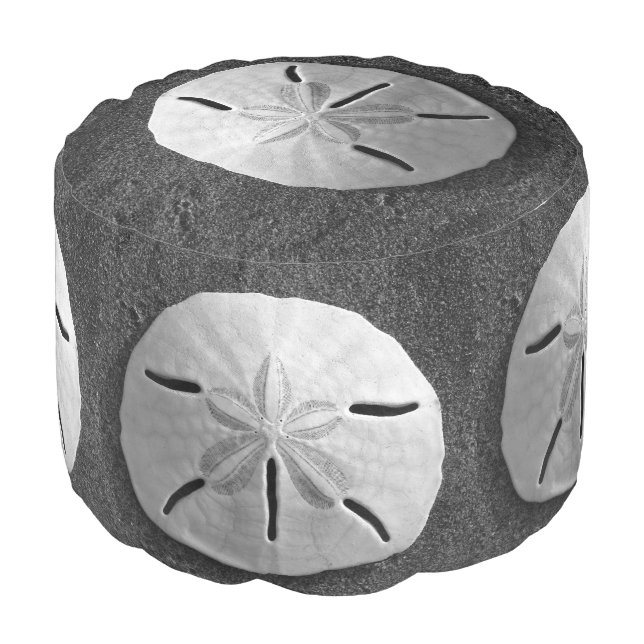 Sand Dollar B&W Sea Shell Custom Design Pouf (Angled Front)