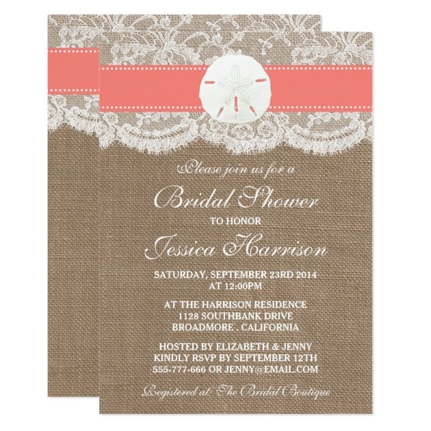 Sand Dollar Beach Bridal Shower - Coral Invitation
