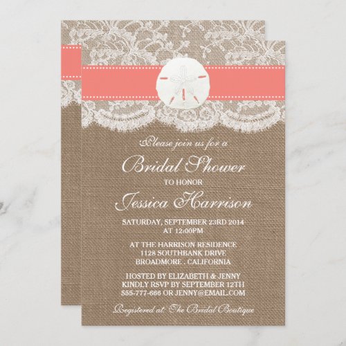 Sand Dollar Beach Bridal Shower _ Coral Invitation