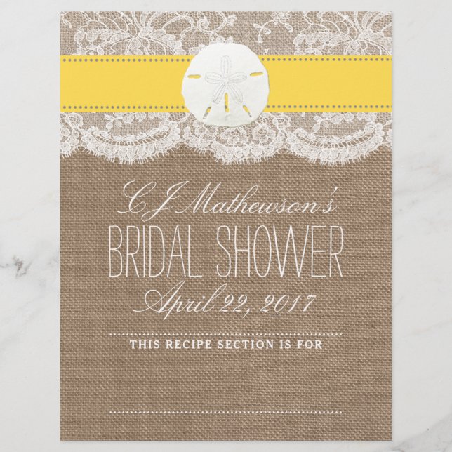 Sand Dollar Beach Bridal Shower Recipe Divider (Front)