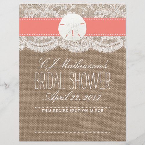 Sand Dollar Beach Bridal Shower Recipe Divider