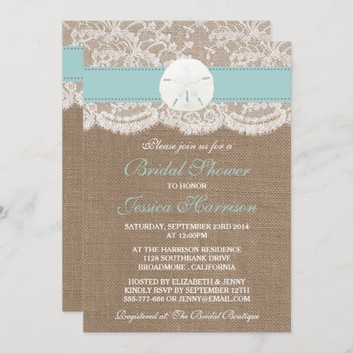 Sand Dollar Beach Bridal Shower _ Turquoise Invitation