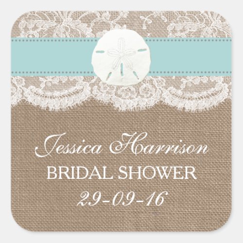 Sand Dollar Beach Bridal Shower _ Turquoise Square Sticker