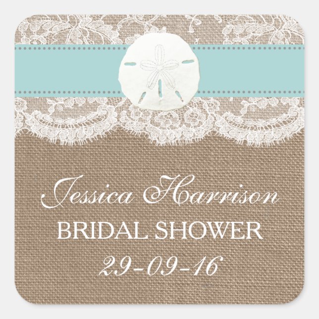 Sand Dollar Beach Bridal Shower - Turquoise Square Sticker (Front)