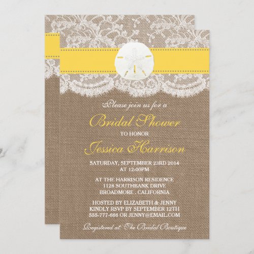 Sand Dollar Beach Bridal Shower _ Yellow Invitation