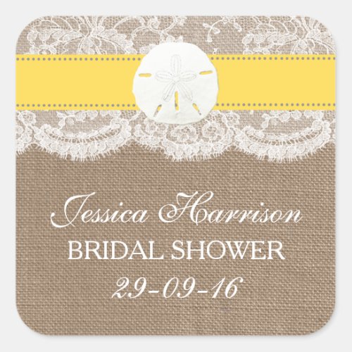 Sand Dollar Beach Bridal Shower _ Yellow Square Sticker