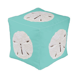 Sand Dollar Beach Coastal Seashells Teal Blue Pouf