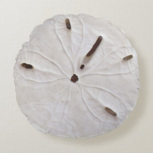 Sand Dollar Beach Coastal White Grey Trendy Cotton Round Pillow
