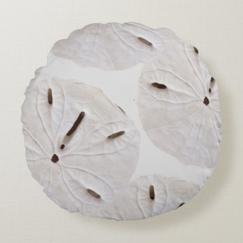 Sand Dollar Beach Coastal White Grey Trendy Pretty Round Pillow