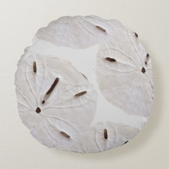 Sand Dollar Beach Coastal White Grey Trendy Pretty Round Pillow (Front)