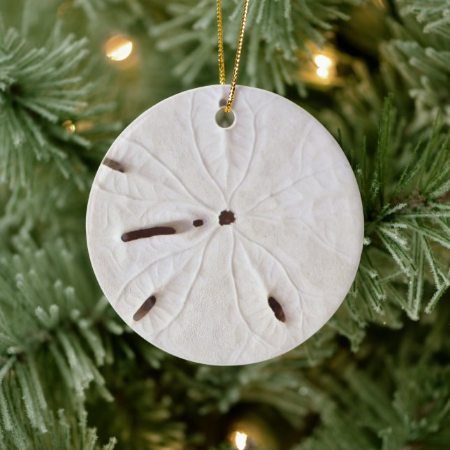 Sand Dollar Beach Coastal White Round Trendy Cool Ceramic Ornament (Tree)