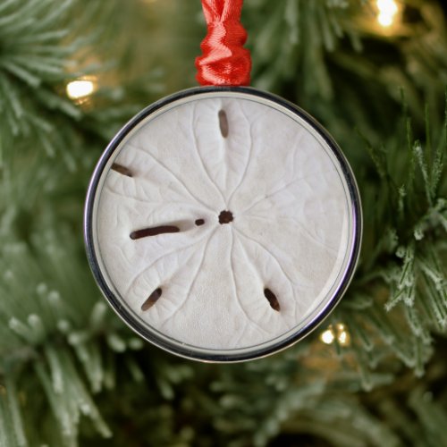 Sand Dollar Beach Coastal White Round Trendy Cute Metal Ornament