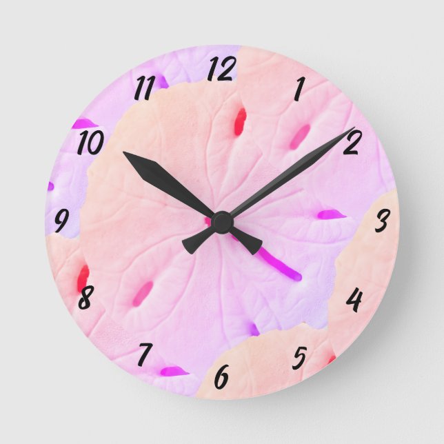 Sand Dollar Beach Pink Purple Art Abstract Gift Round Clock (Front)