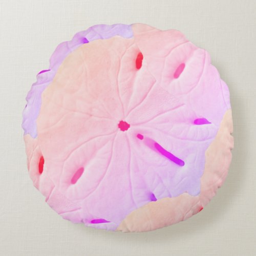 Sand Dollar Beach Pink Purple Ombre Art Abstract Round Pillow