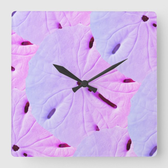 Sand Dollar Beach Pink Purple Violet Ombre Pretty Square Wall Clock (Front)