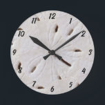 Sand Dollar Beach Seashells Shell Beach Decor Round Clock<br><div class="desc">Designed with image of sand dollar patterns in the background,  this is perfect for beach house decor or Christmas,  holiday gifts!</div>