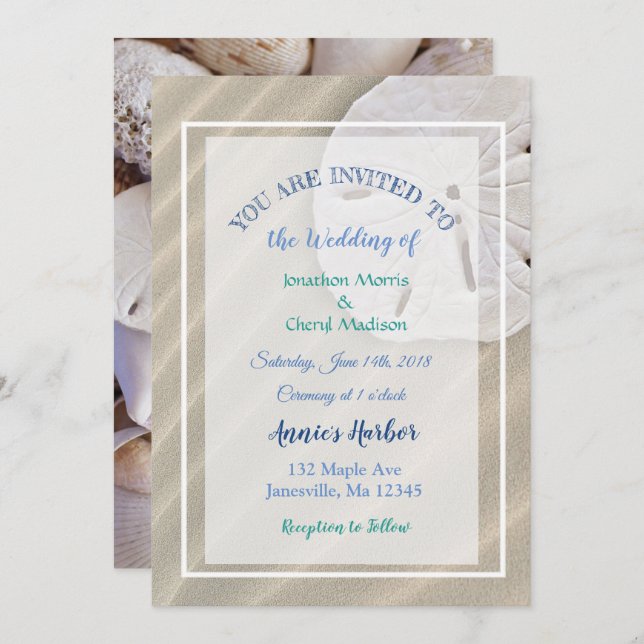 Sand Dollar Beach Themed Wedding Invitations (Front/Back)