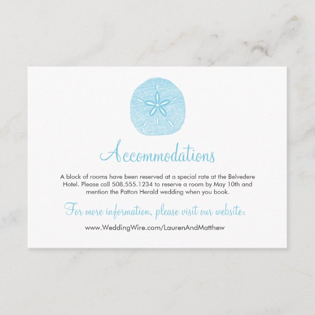 Sand Dollar Beach Wedding Accommodations Card (Front)