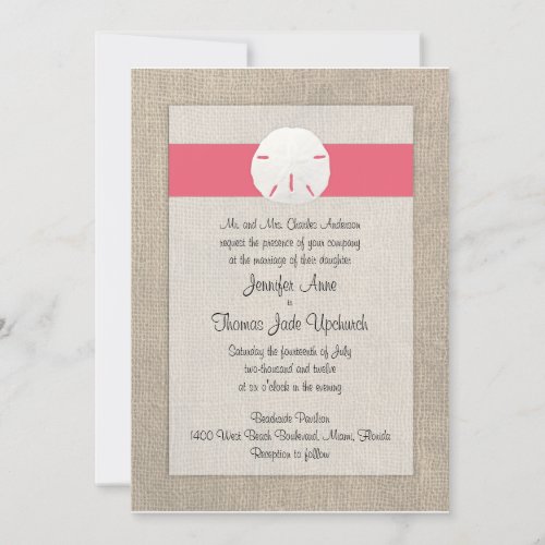 Sand Dollar Beach Wedding Invitation - Coral