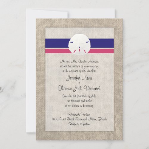 Sand Dollar Beach Wedding Invitation - 'Melon Navy