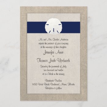 Sand Dollar Beach Wedding Invitation Navy Blue by ModernMatrimony at Zazzle