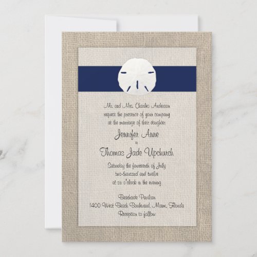 Sand Dollar Beach Wedding Invitation Navy Blue