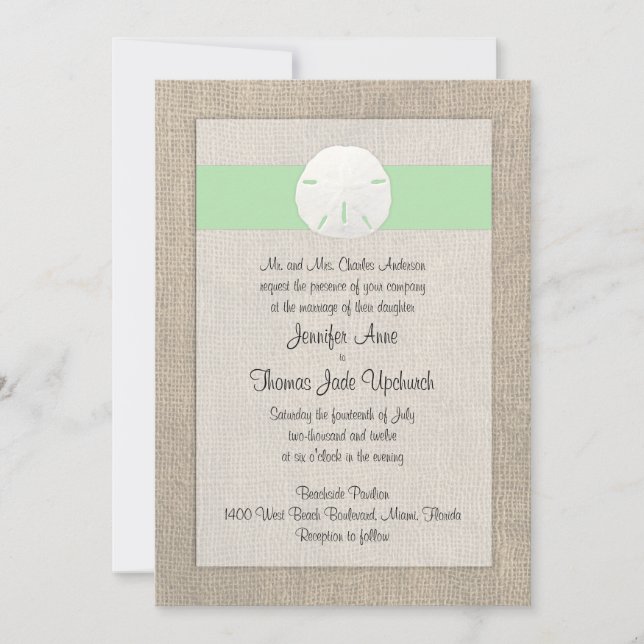 Sand Dollar Beach Wedding Invitation - SeaFoam (Front)