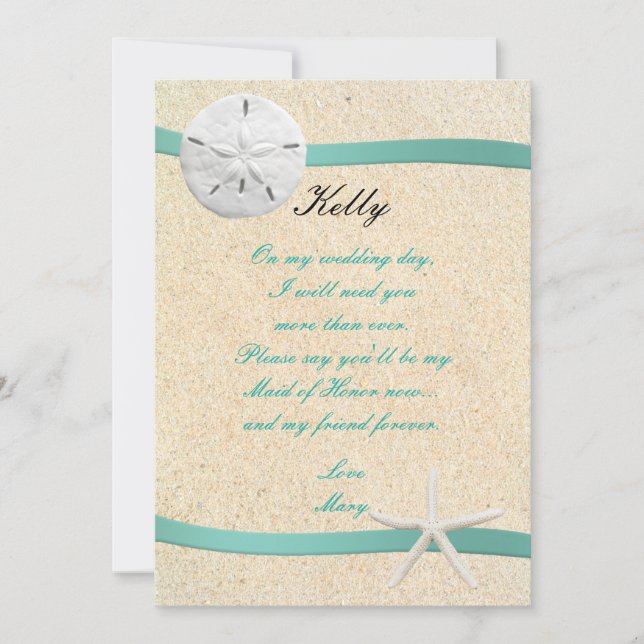 Sand Dollar Beach Wedding Maid Of Honor Card (Front)