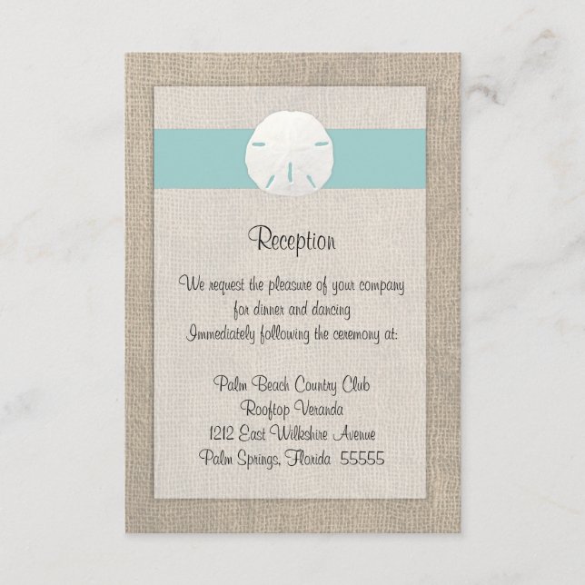 Sand Dollar Beach Wedding Reception Card (Front)