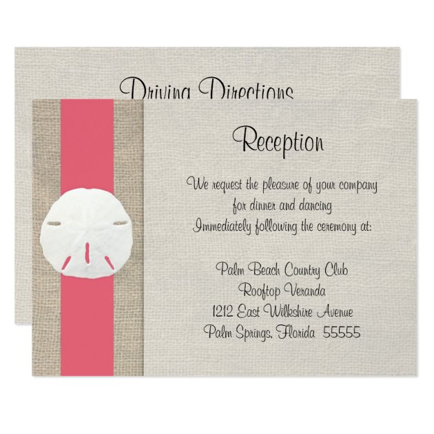 Sand Dollar Beach Wedding Reception Card Coral