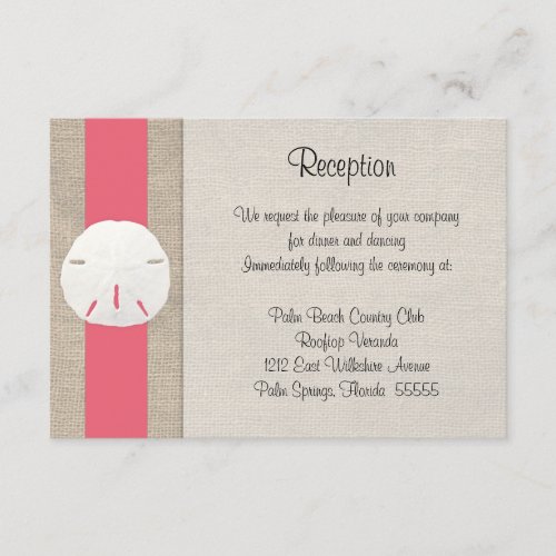 Sand Dollar Beach Wedding Reception Card Coral