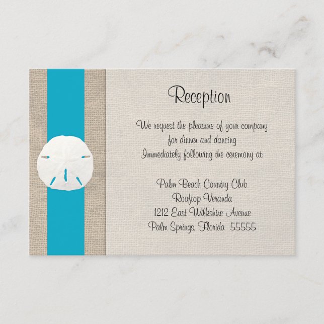 Sand Dollar Beach Wedding Reception Card Malibu (Front)