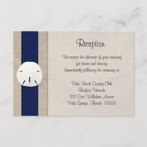 Sand Dollar Beach Wedding Reception Card Navy