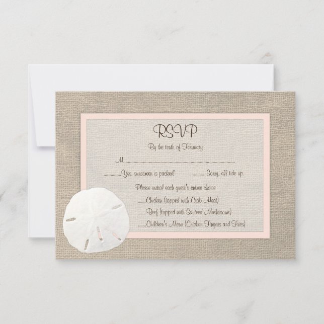 Sand Dollar Beach Wedding RSVP Card - Blush (Front)