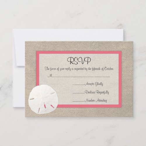 Sand Dollar Beach Wedding RSVP card Coral