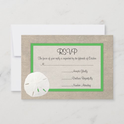 Sand Dollar Beach Wedding RSVP card - Green