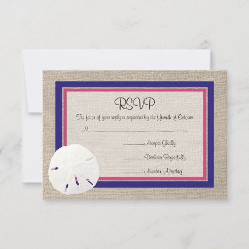 Sand Dollar Beach Wedding RSVP card - Melon Navy