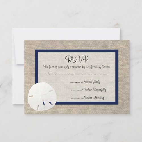 Sand Dollar Beach Wedding RSVP card - Navy Blue