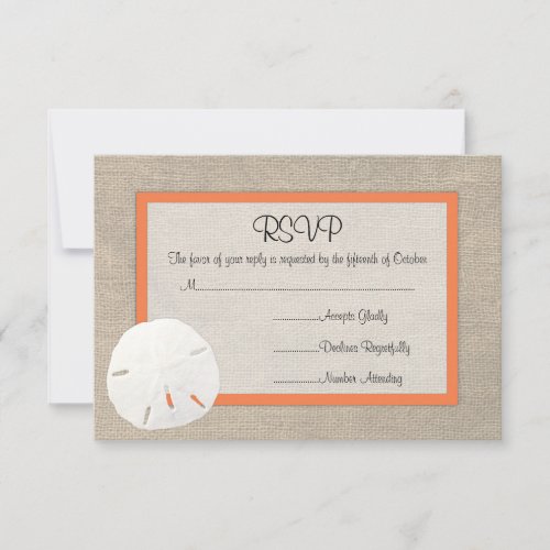 Sand Dollar Beach Wedding RSVP card - Orange