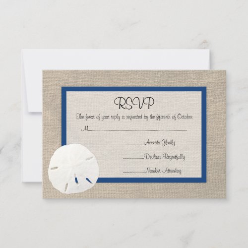 Sand Dollar Beach Wedding RSVP card - Peacock Blue