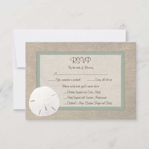 Sand Dollar Beach Wedding RSVP Card - Peridot