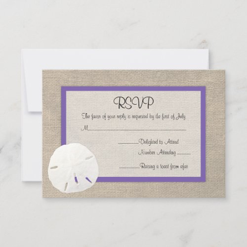 Sand Dollar Beach Wedding RSVP card Purple
