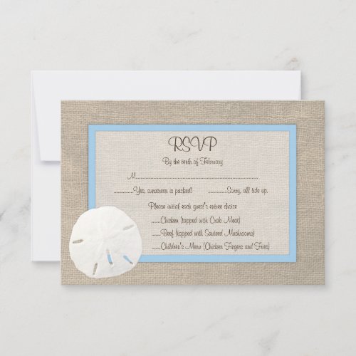 Sand Dollar Beach Wedding RSVP Card - Sky Blue